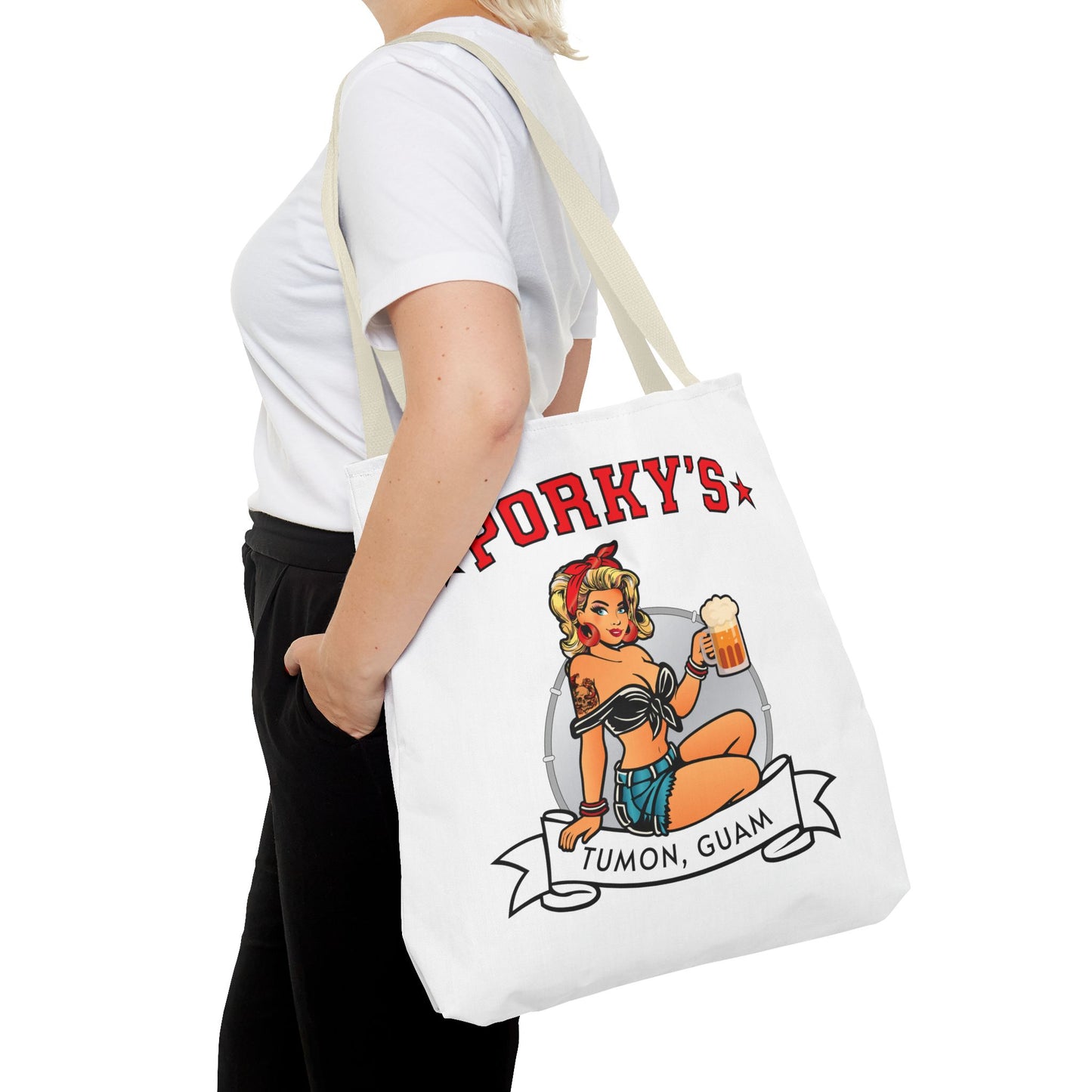 (New Porkys Pin Up) Retro Pin-Up Style Tote Bag - Porky's Tumon, Guam