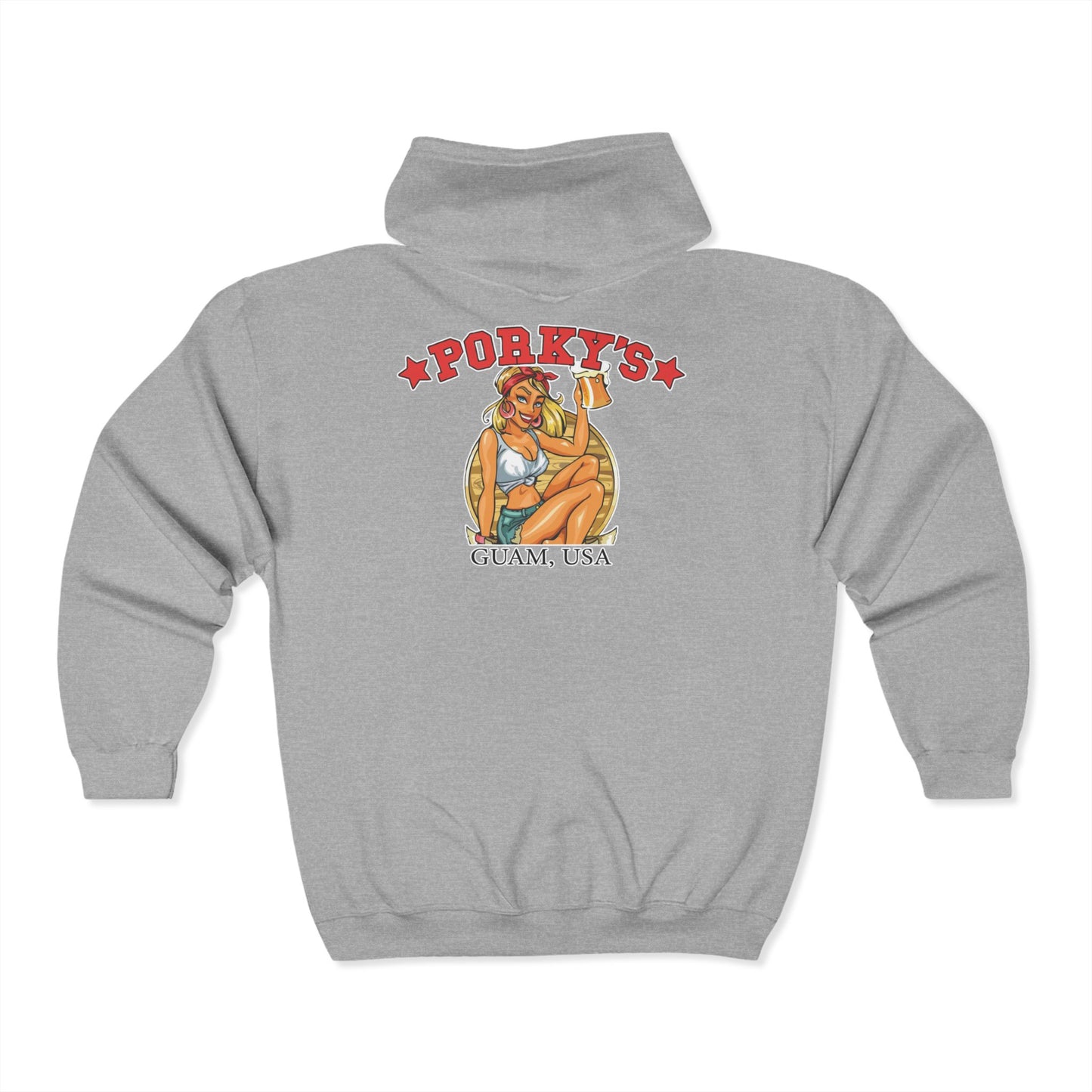 (OG Pin Up Girl) Unisex Full Zip Hoodie with Porky's Design