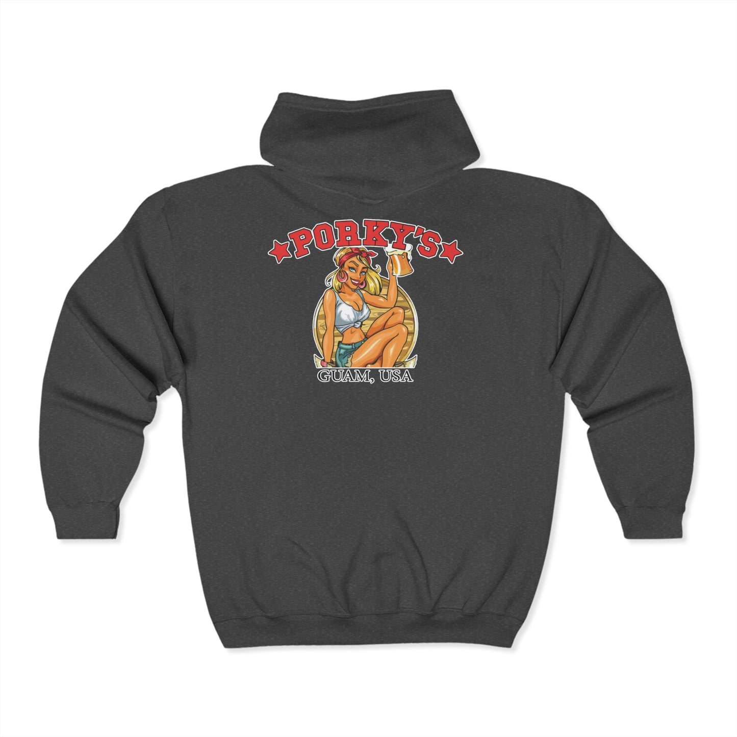 (OG Pin Up Girl) Unisex Full Zip Hoodie with Porky's Design