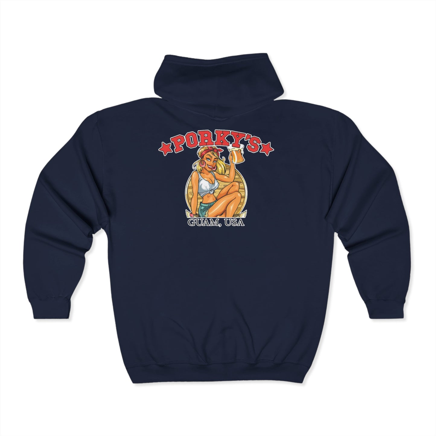 (OG Pin Up Girl) Unisex Full Zip Hoodie with Porky's Design