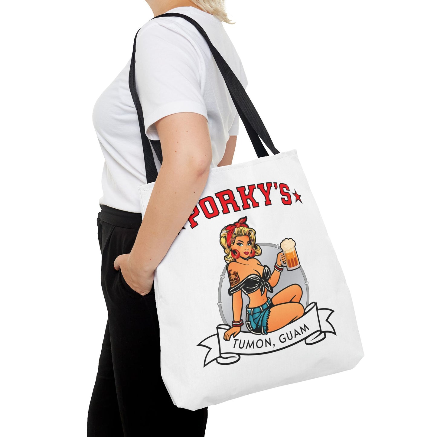 (New Porkys Pin Up) Retro Pin-Up Style Tote Bag - Porky's Tumon, Guam