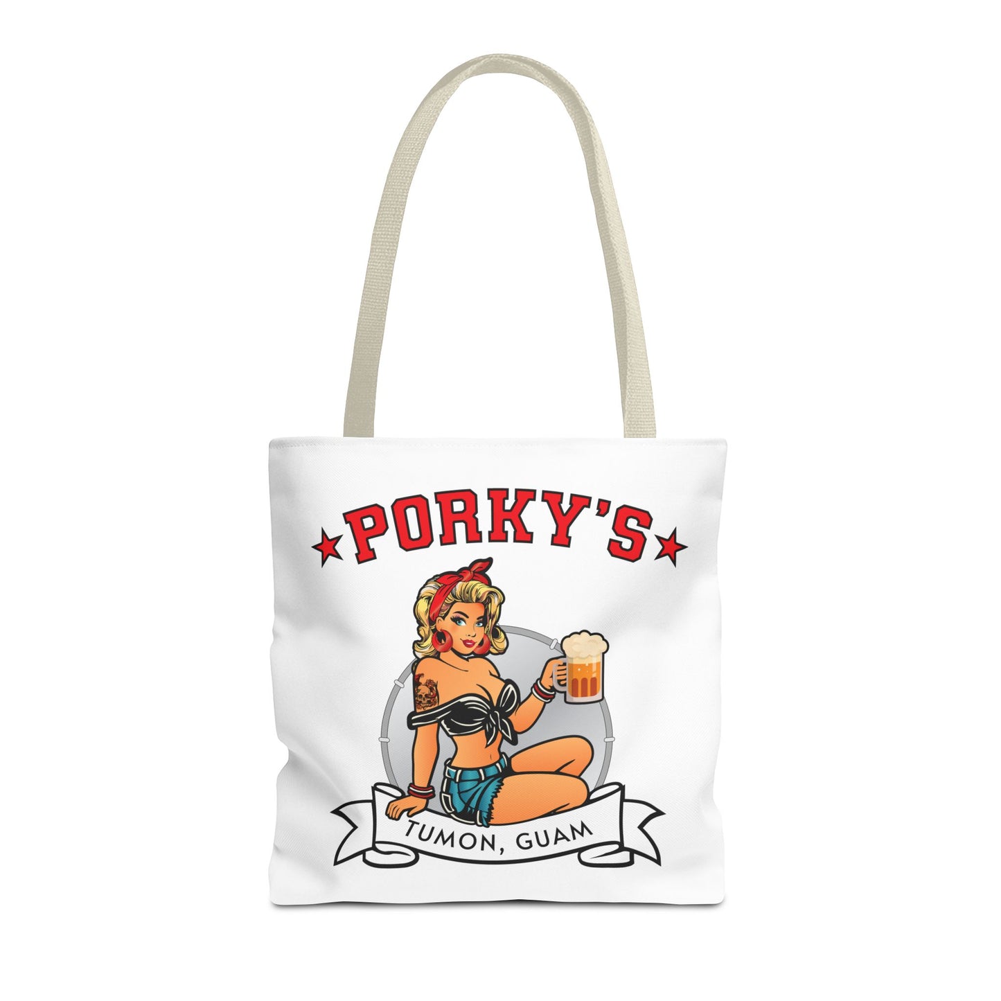 (New Porkys Pin Up) Retro Pin-Up Style Tote Bag - Porky's Tumon, Guam