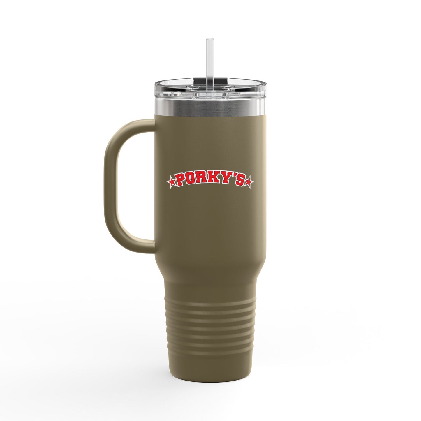 Porky's Insulated Travel Mug - 40oz Red Tumbler with Fun Design
