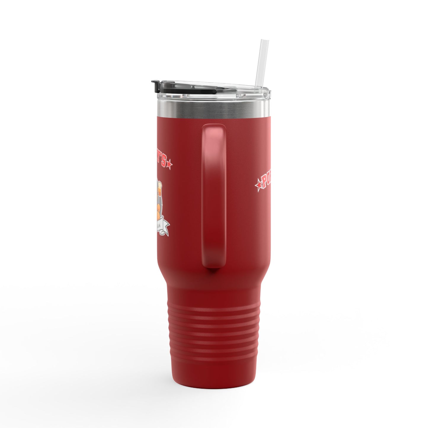 Porky's Insulated Travel Mug - 40oz Red Tumbler with Fun Design