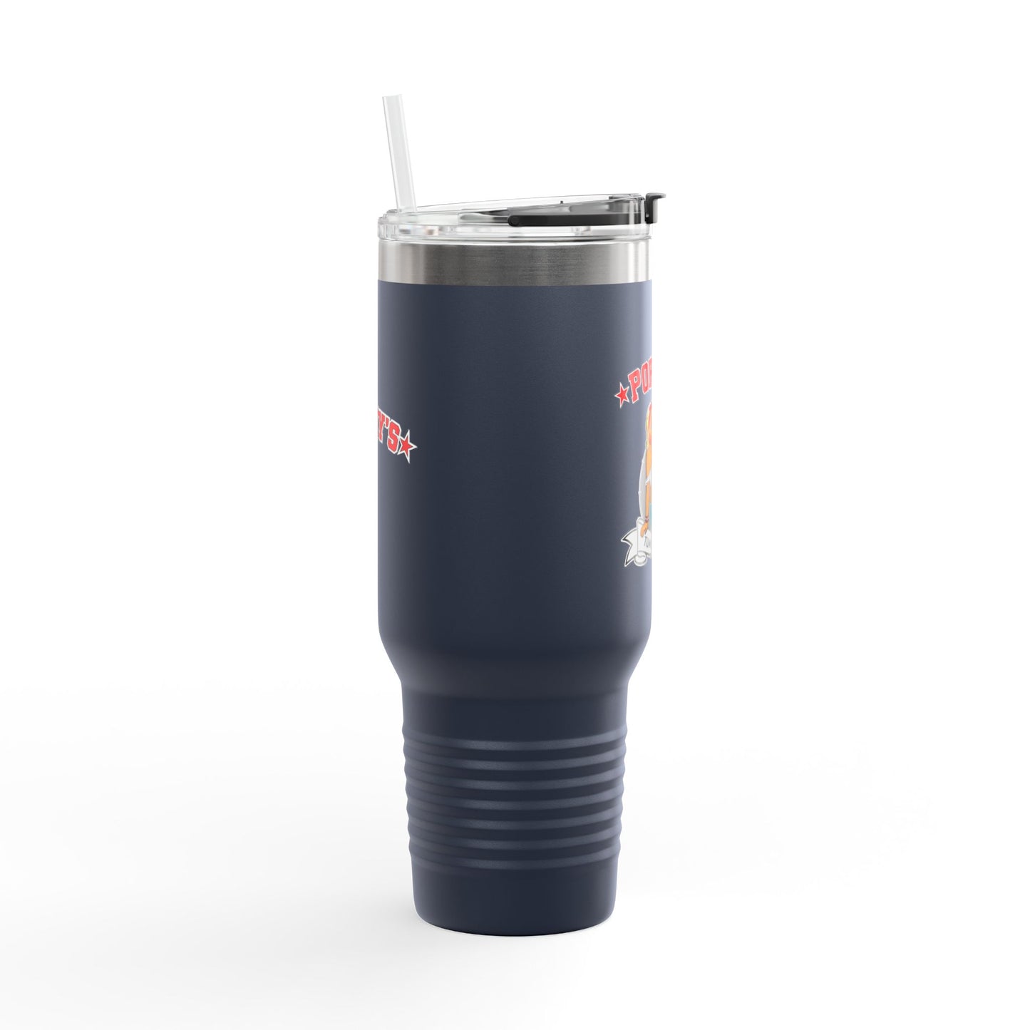 Porky's Insulated Travel Mug - 40oz Red Tumbler with Fun Design