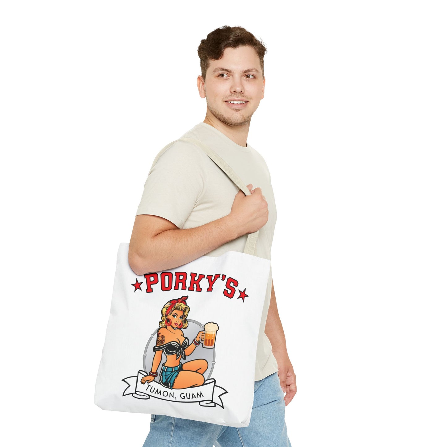(New Porkys Pin Up) Retro Pin-Up Style Tote Bag - Porky's Tumon, Guam