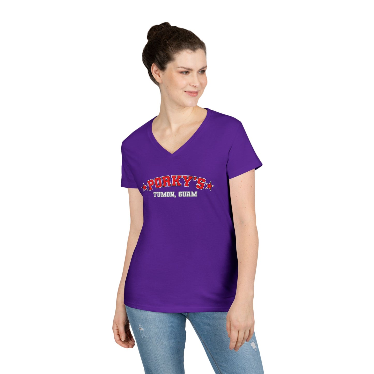 (OG Pin Up Girl) Ladies' V-Neck T-Shirt - Porky's Guam