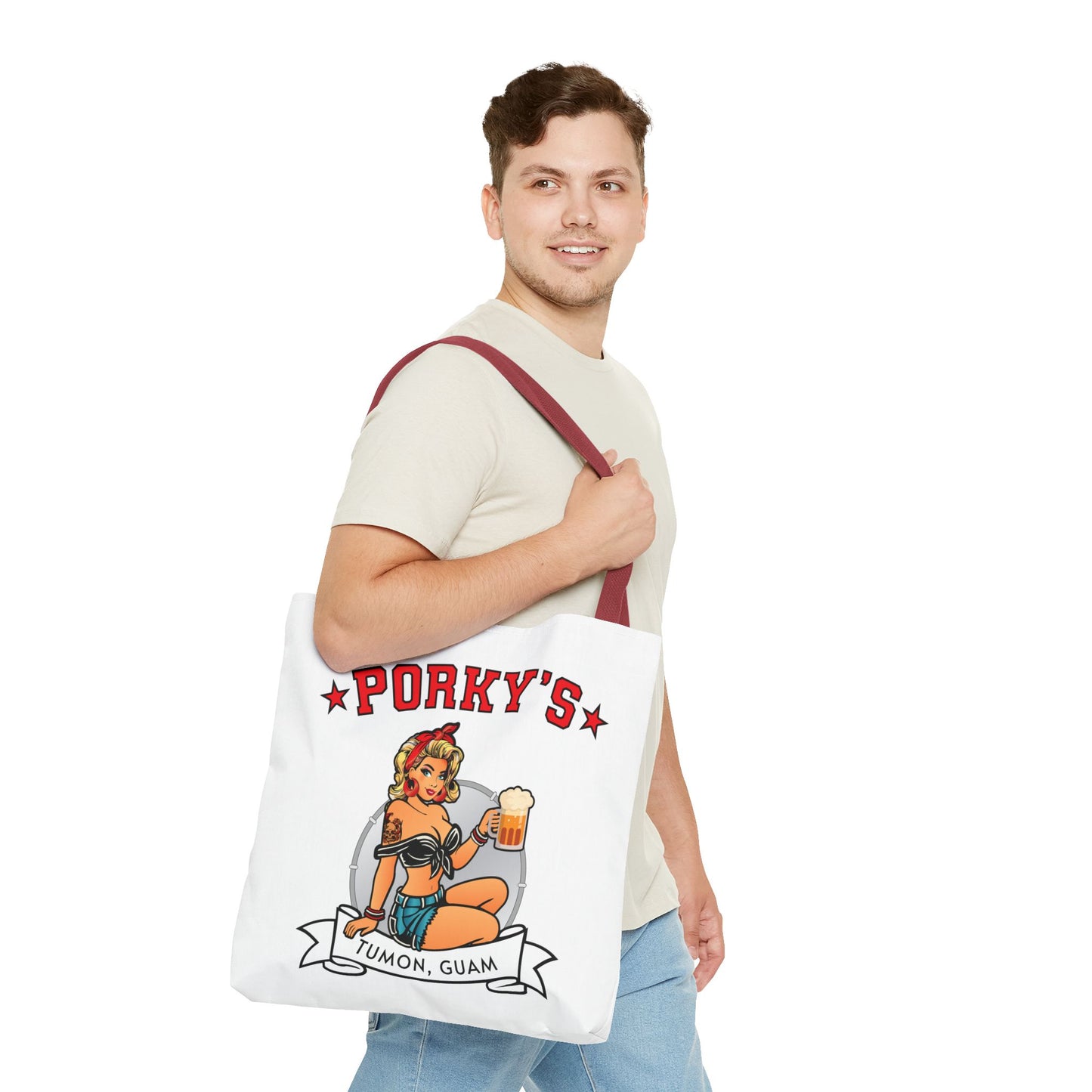 (New Porkys Pin Up) Retro Pin-Up Style Tote Bag - Porky's Tumon, Guam