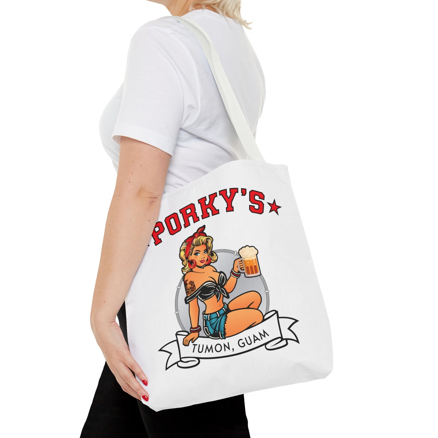 (New Porkys Pin Up) Retro Pin-Up Style Tote Bag - Porky's Tumon, Guam