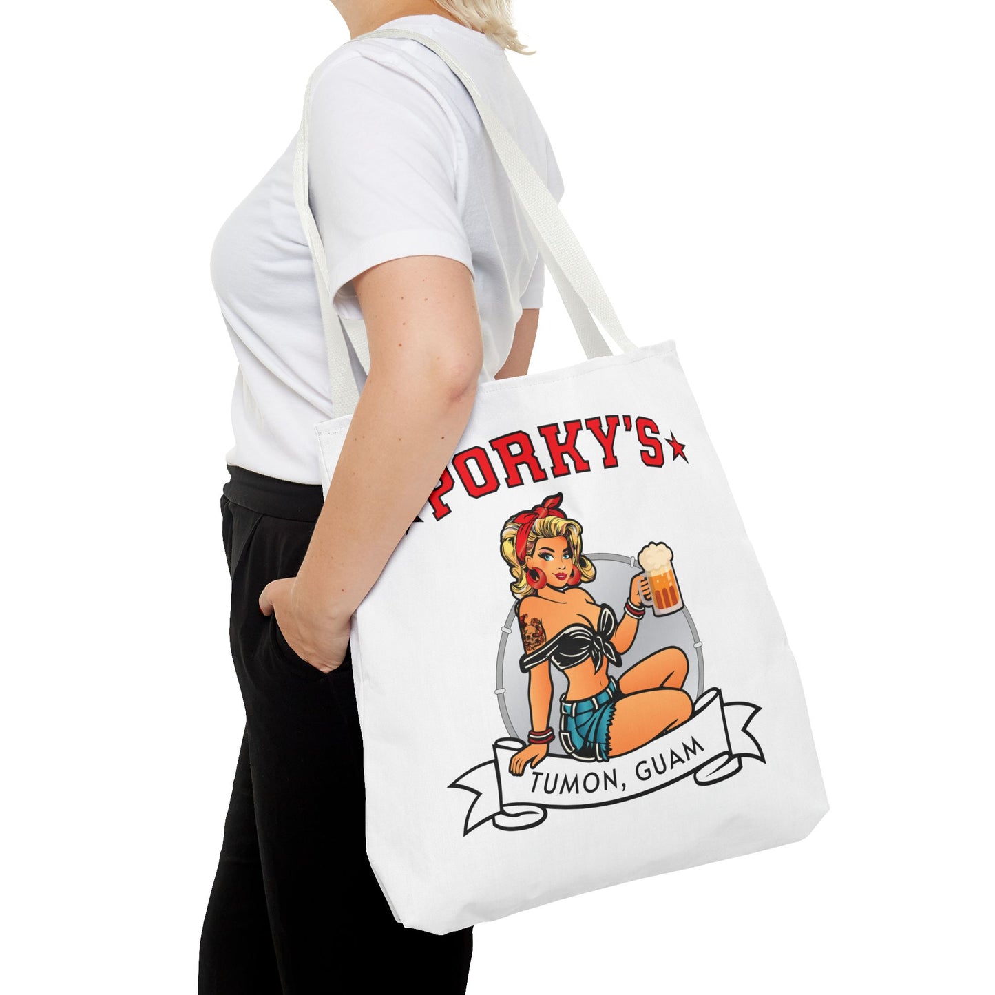 (New Porkys Pin Up) Retro Pin-Up Style Tote Bag - Porky's Tumon, Guam