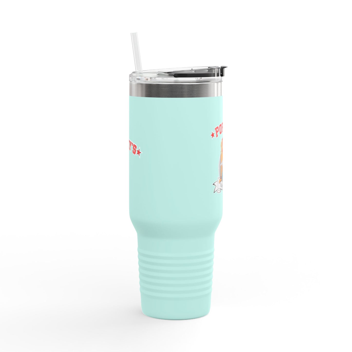 Porky's Insulated Travel Mug - 40oz Red Tumbler with Fun Design