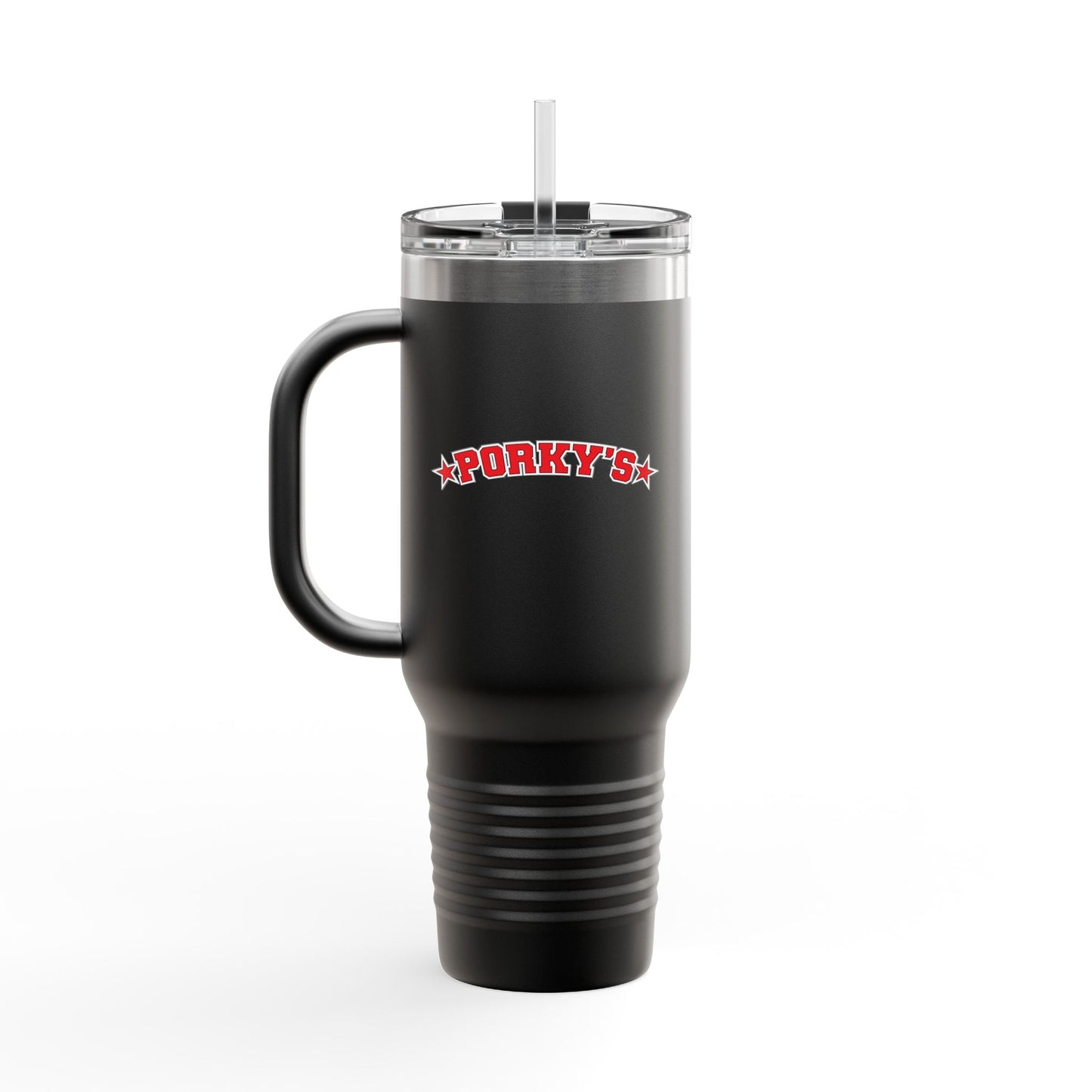 Porky's Insulated Travel Mug - 40oz Red Tumbler with Fun Design