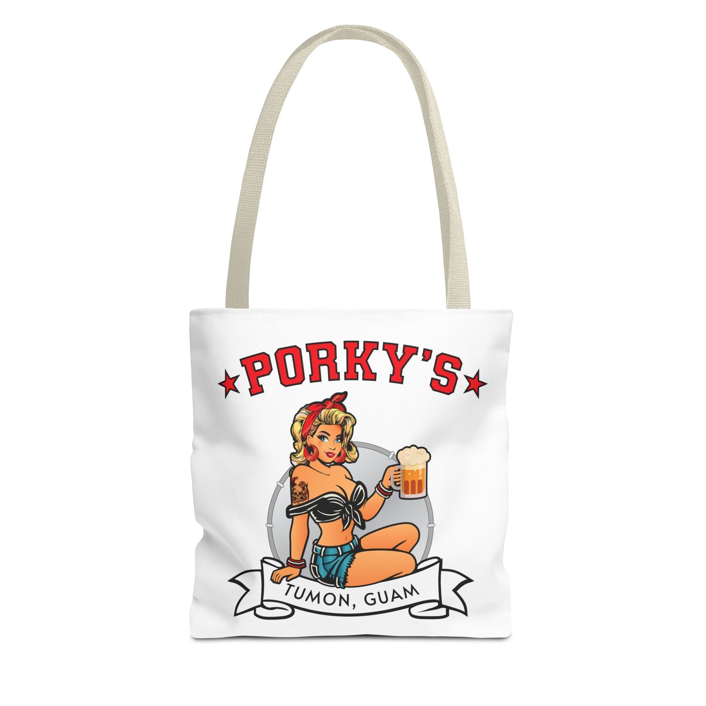 (New Porkys Pin Up) Retro Pin-Up Style Tote Bag - Porky's Tumon, Guam