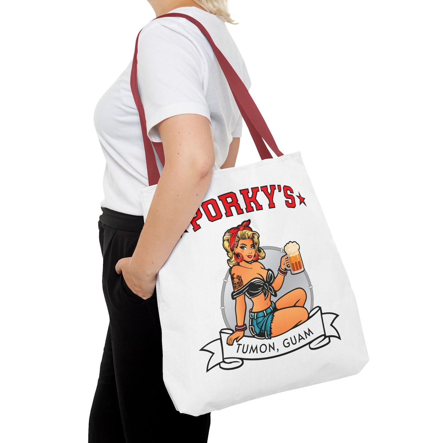 (New Porkys Pin Up) Retro Pin-Up Style Tote Bag - Porky's Tumon, Guam
