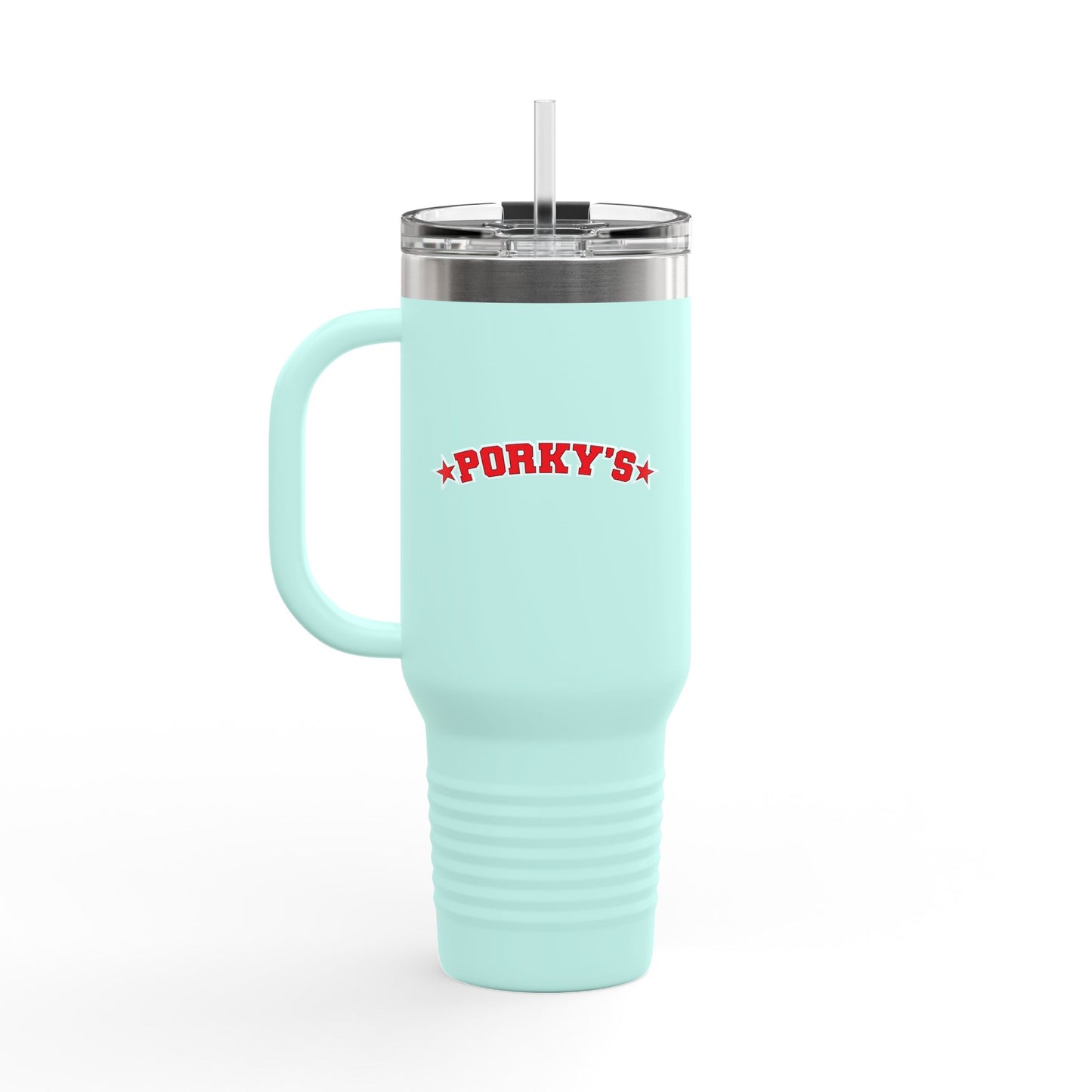 Porky's Insulated Travel Mug - 40oz Red Tumbler with Fun Design