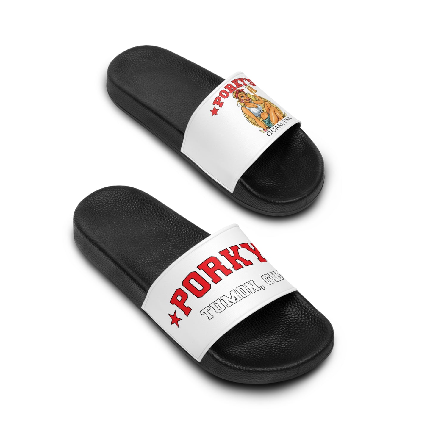 (OG Pinup) Men's Slide Sandals with Retro Cartoon Design - Perfect for Summer and Casual Wear