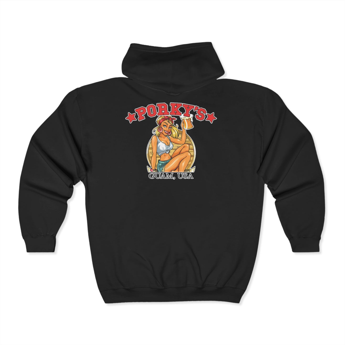 (OG Pin Up Girl) Unisex Full Zip Hoodie with Porky's Design