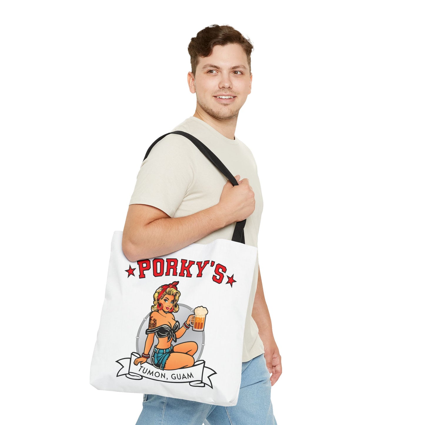 (New Porkys Pin Up) Retro Pin-Up Style Tote Bag - Porky's Tumon, Guam