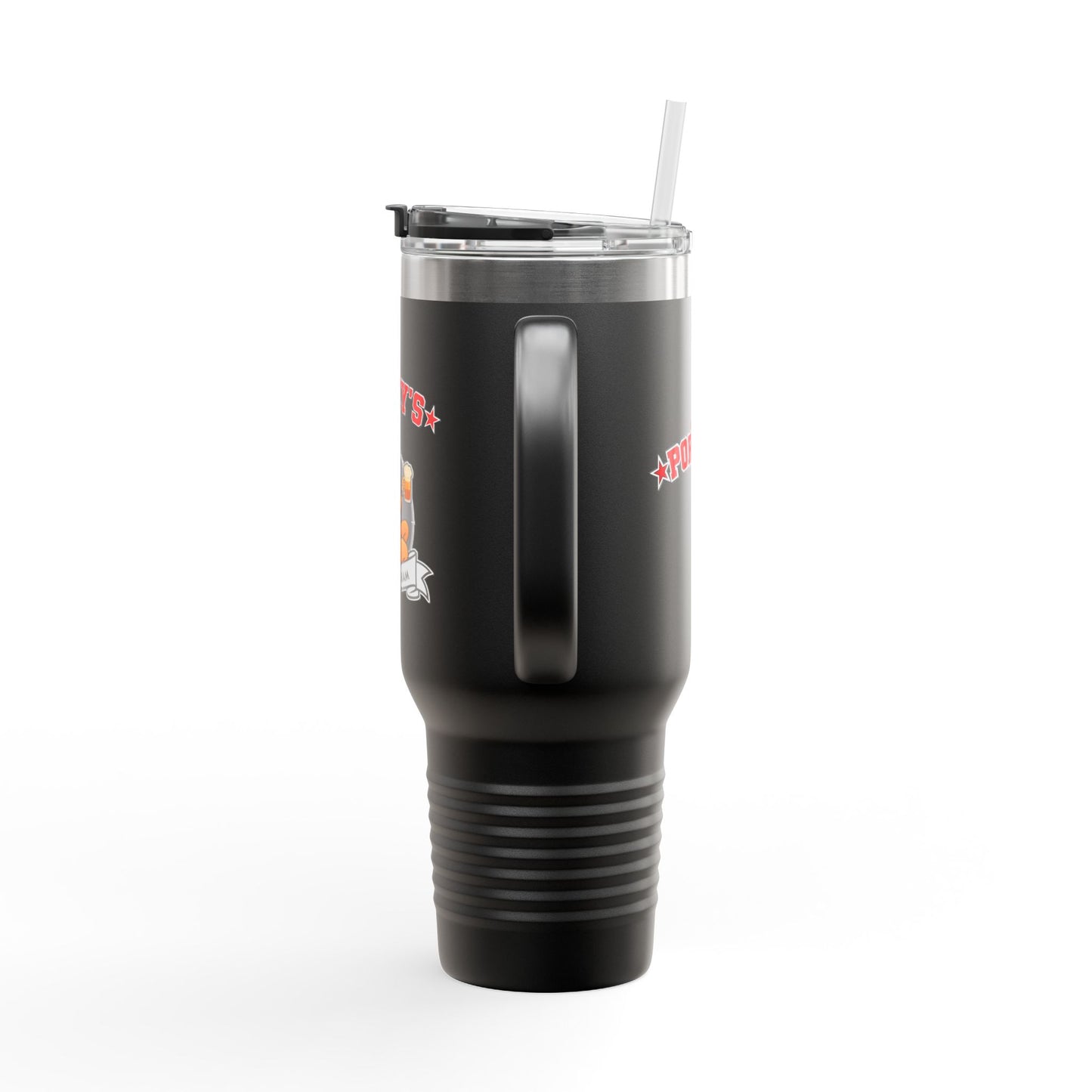 Porky's Insulated Travel Mug - 40oz Red Tumbler with Fun Design