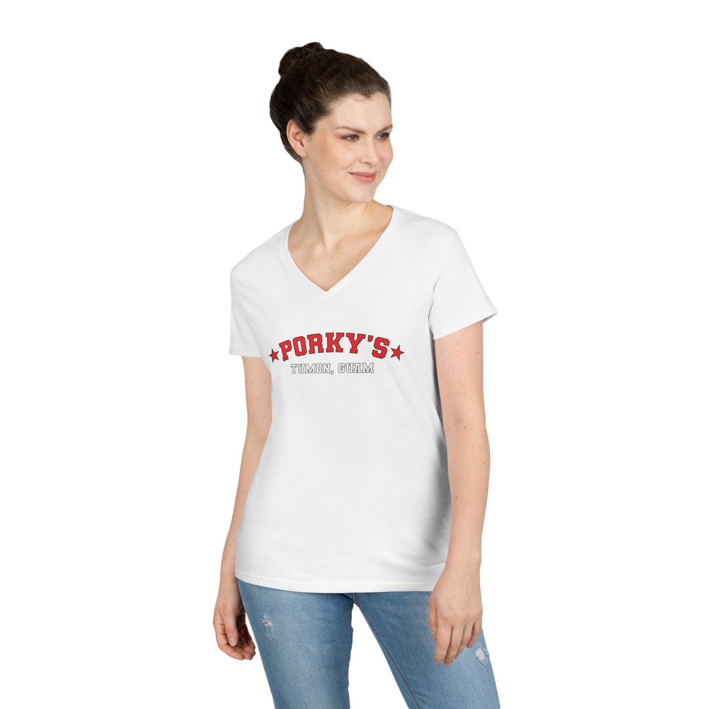 (OG Pin Up Girl) Ladies' V-Neck T-Shirt - Porky's Guam