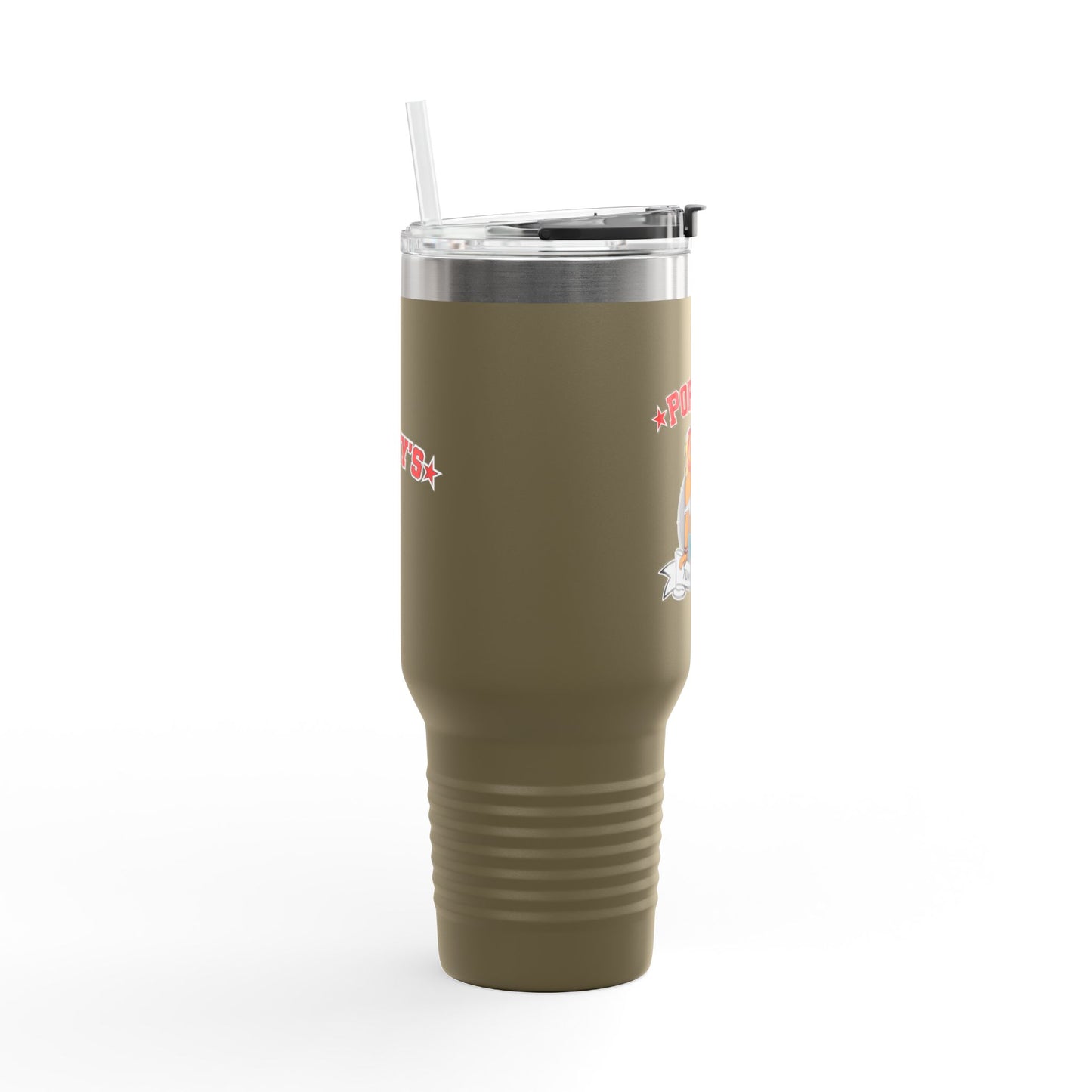 Porky's Insulated Travel Mug - 40oz Red Tumbler with Fun Design
