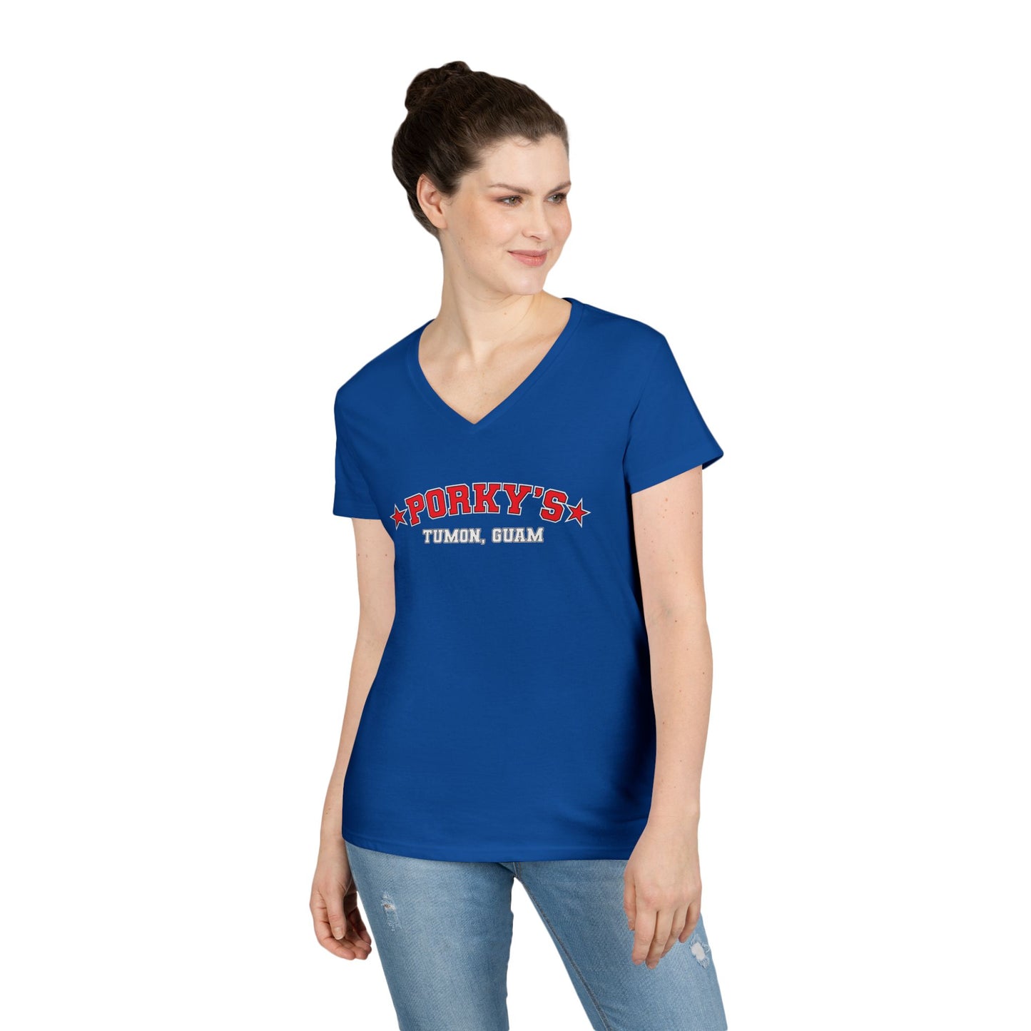 (OG Pin Up Girl) Ladies' V-Neck T-Shirt - Porky's Guam