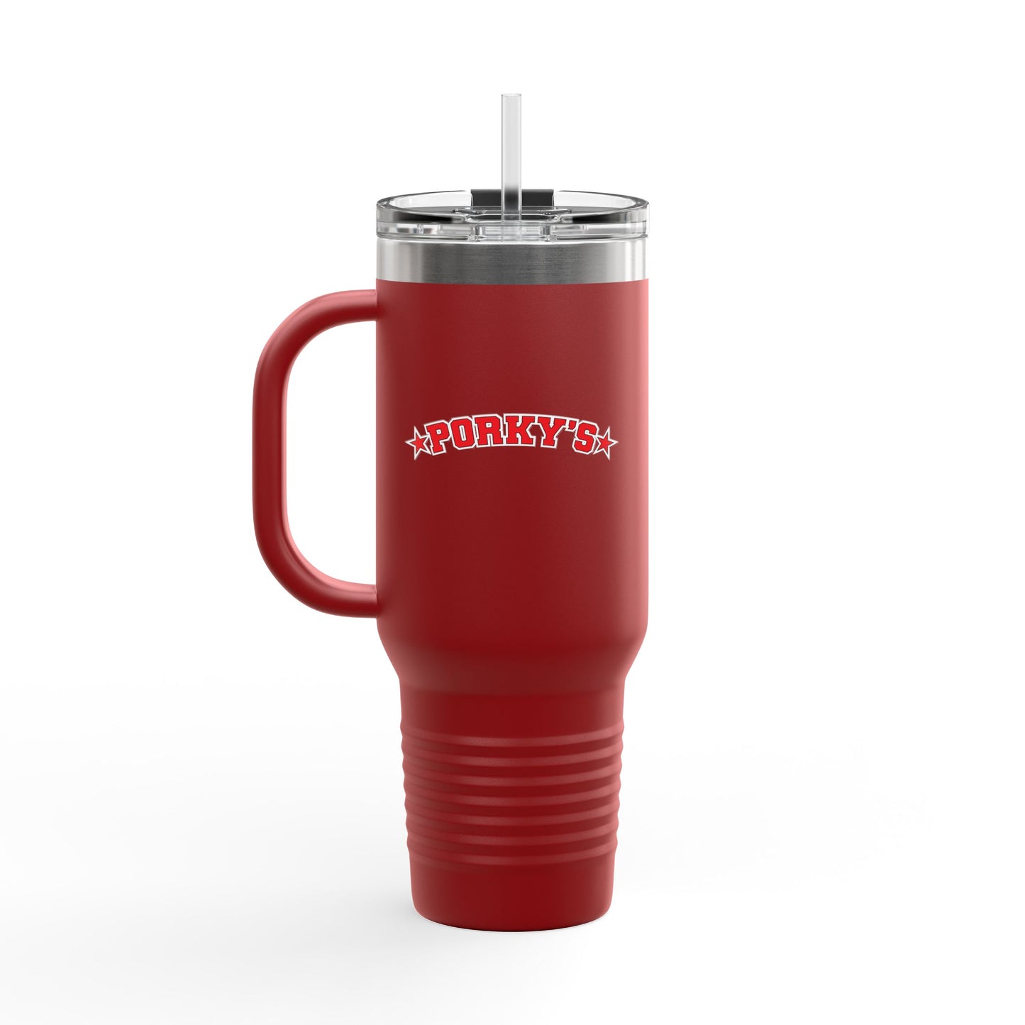 Porky's Insulated Travel Mug - 40oz Red Tumbler with Fun Design