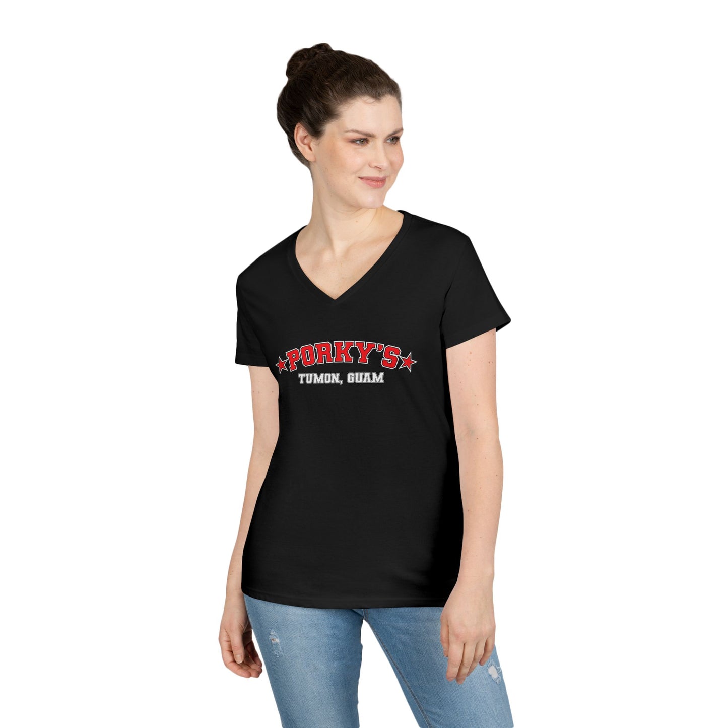 (OG Pin Up Girl) Ladies' V-Neck T-Shirt - Porky's Guam