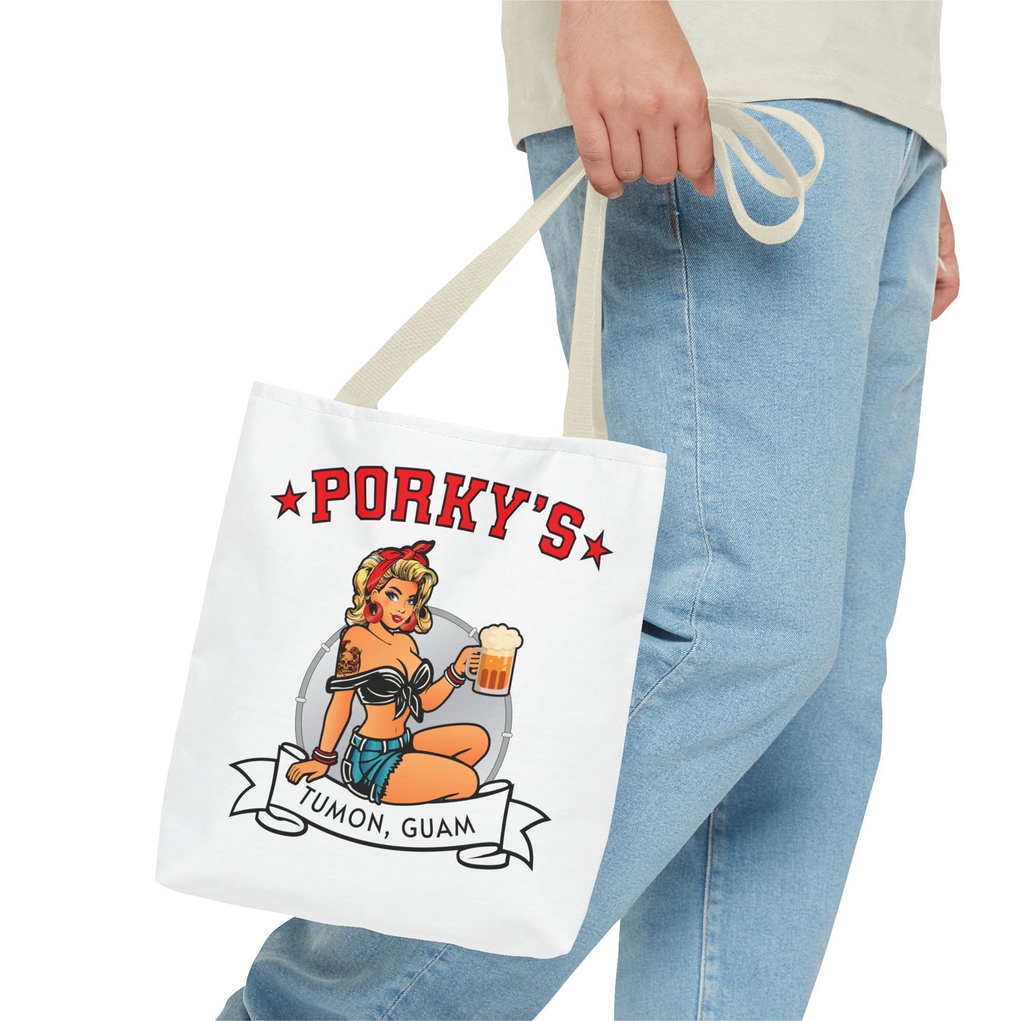 (New Porkys Pin Up) Retro Pin-Up Style Tote Bag - Porky's Tumon, Guam